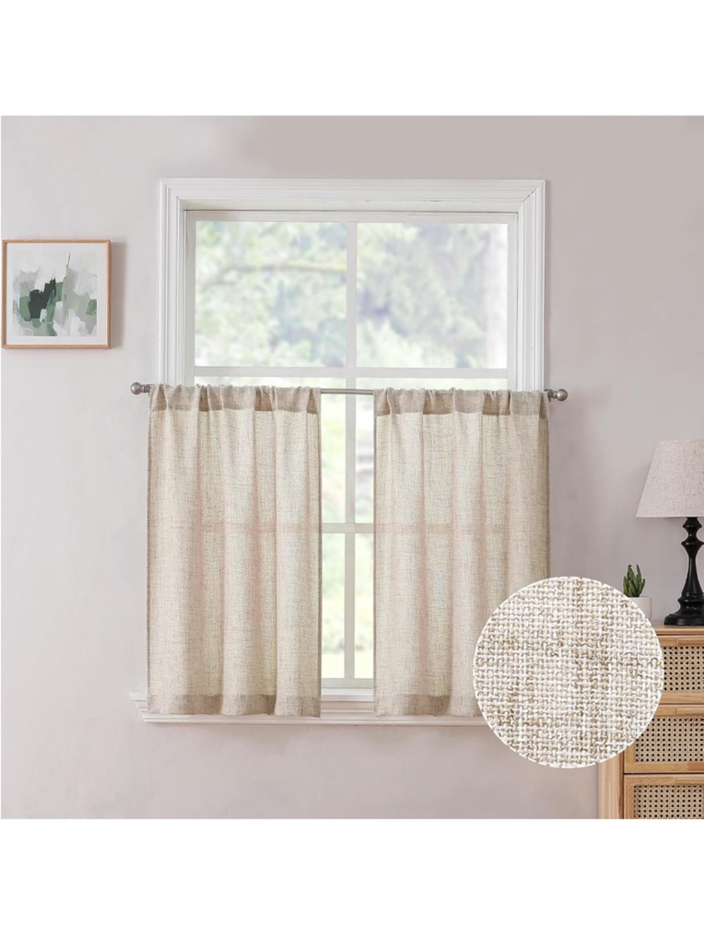 NWT Kitchen Curtains - Light Filtering Linen for Bathroom/ Kitchen
